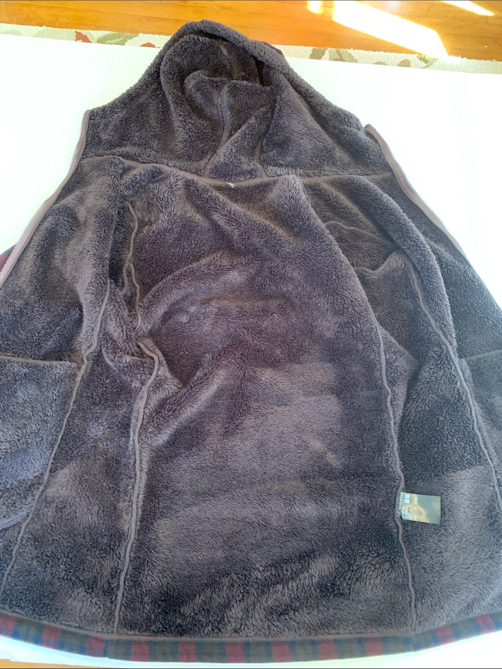 Uniqlo Women’s Medium Red Plaid Teddy Fleece Pile Lined Mid-Length Hooded Coat - Picture 5 of 8